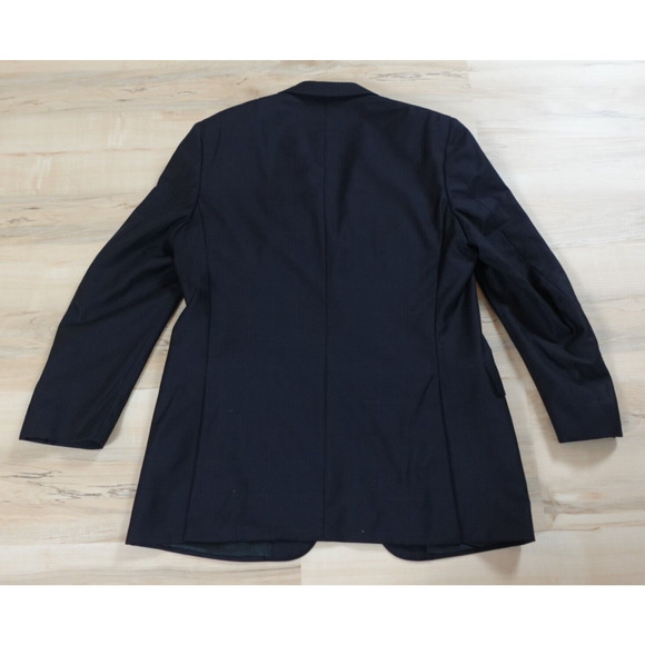 Trussini Men 40R Blazer Wool Three Button Single Breasted Navy Blue Window Pane - Picture 2 of 14